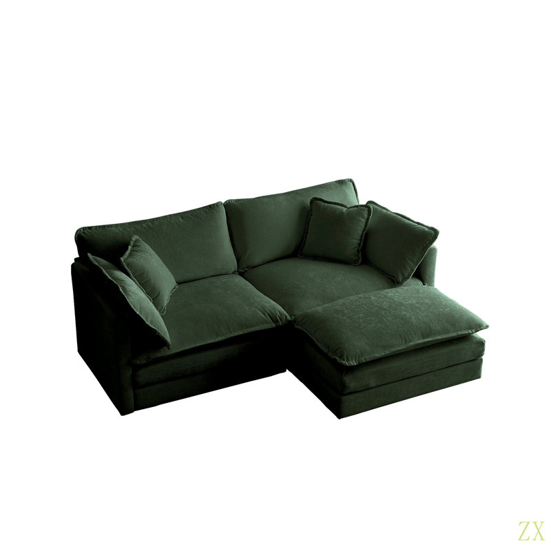 Latitude Run® Chenille Two-Seater Sofa With 1 Footrest, 2 Seater L